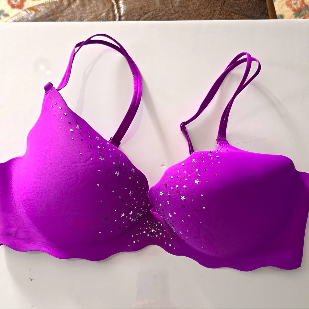 Victoria's Secret 36D Purple Rhinestone Sparkle Very Sexy Pushup Underwire Bra
